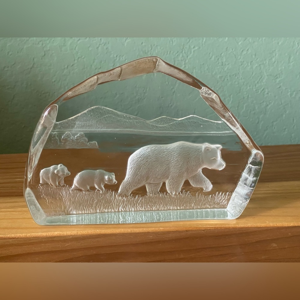 Nybro Heavy Crystal Block Bear Family - Hand Made in Sweden - Paul Isling design